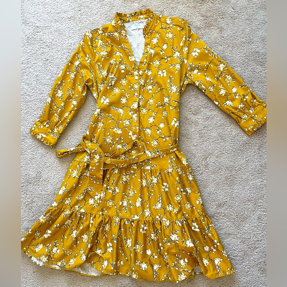 Untuck It Golden-Yellow Floral Print Button Down Dress Size 6